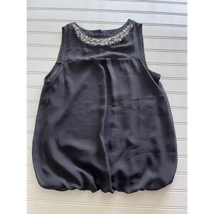 Heartsoul Womens Black Chiffon Bubble Hem Blouse Jewel Neck Sleeveless Top XS